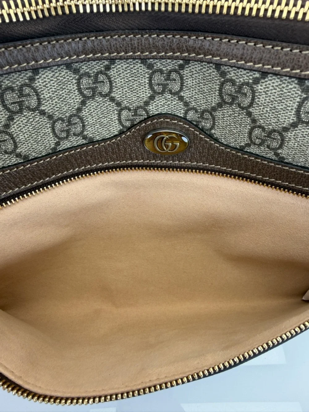 Gucci GG Supreme Ophidia Canvas Pouch Clutch with Web Stripe - Brown/Tan - Picture 10 of 14
